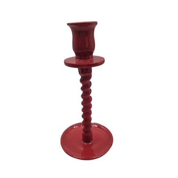 Red Metal Twisted Stem Candle Holder By J.C. & Rollie 7.5 Inches Tall Vintage Ho - Picture 1 of 8